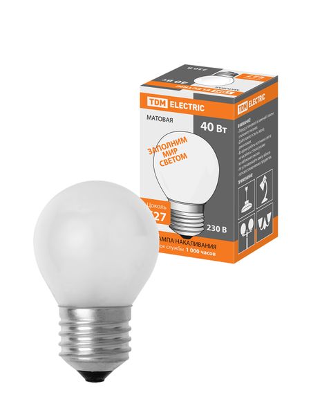 Лампа накаливания "Шар матовый" 40 Вт-230 В-Е27 TDM