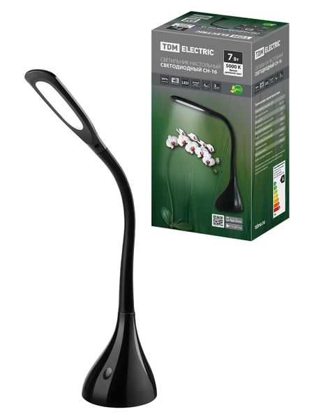 Светильник светодиодный настольный СН-16, 7 Вт, сенсор-диммер, 5000 К, 220 В, черный, TDM