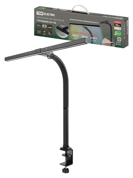 Светильник светодиод. струбцина СН-100, гибкий, сенс-димм, 10Вт, 3000-6000 К, авт.рег, черн. TDM