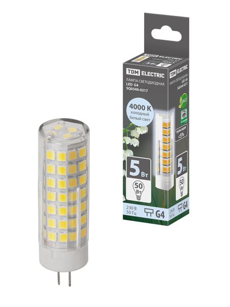 Лампа светодиодная G4-5 Вт-230 В-4000 К, SMD, 16x55 мм TDM