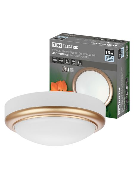 Светильник накладной LED ДПО "Антарес" 15Вт 4000К круг 180*66 мм мат.золото IP54 TDM