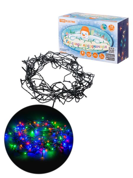 Гирлянда светодиодная СГ100MЗ10, многоцвет., зеленый шнур, 10м, 8 режимов, 250 В, TDM