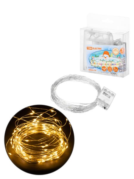 Гирлянда светодиодная "Роса100" 100LED, 10м, 3000К, 3хАА, TDM