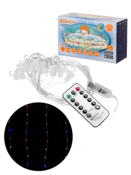 Гирлянда светодиодная "Роса - занавес" 2х2 м, 200LED, многоцветн., ПДУ, USB, IP20, TDM