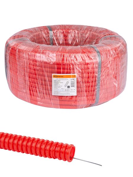 Труба гофрированная ПНД безгалогенная (HF) d 16 с зондом (100 м) легкая 350Н красная TDM